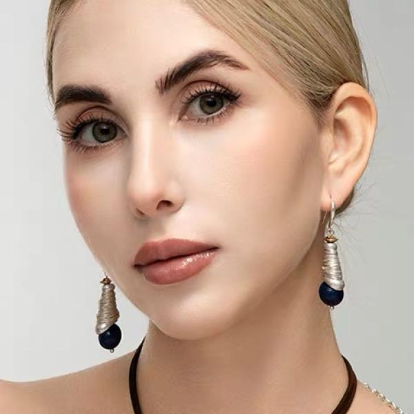 Lapis Lazuli Silver Wire-Wrapped Dangle Earrings